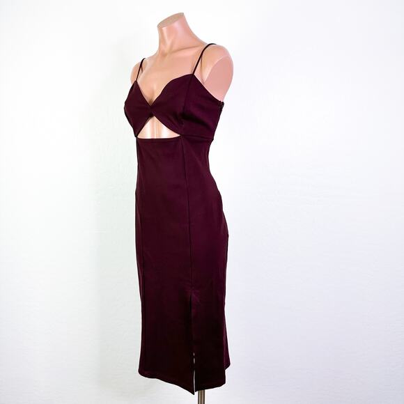 SOCIALITE Cutout Sweetheart Neckline Slit Knit Midi Dress Maroon Size L NWT NEW - Picture 7 of 12